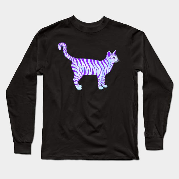 Purple Striped Tabby Cat Long Sleeve T-Shirt by Art by Deborah Camp